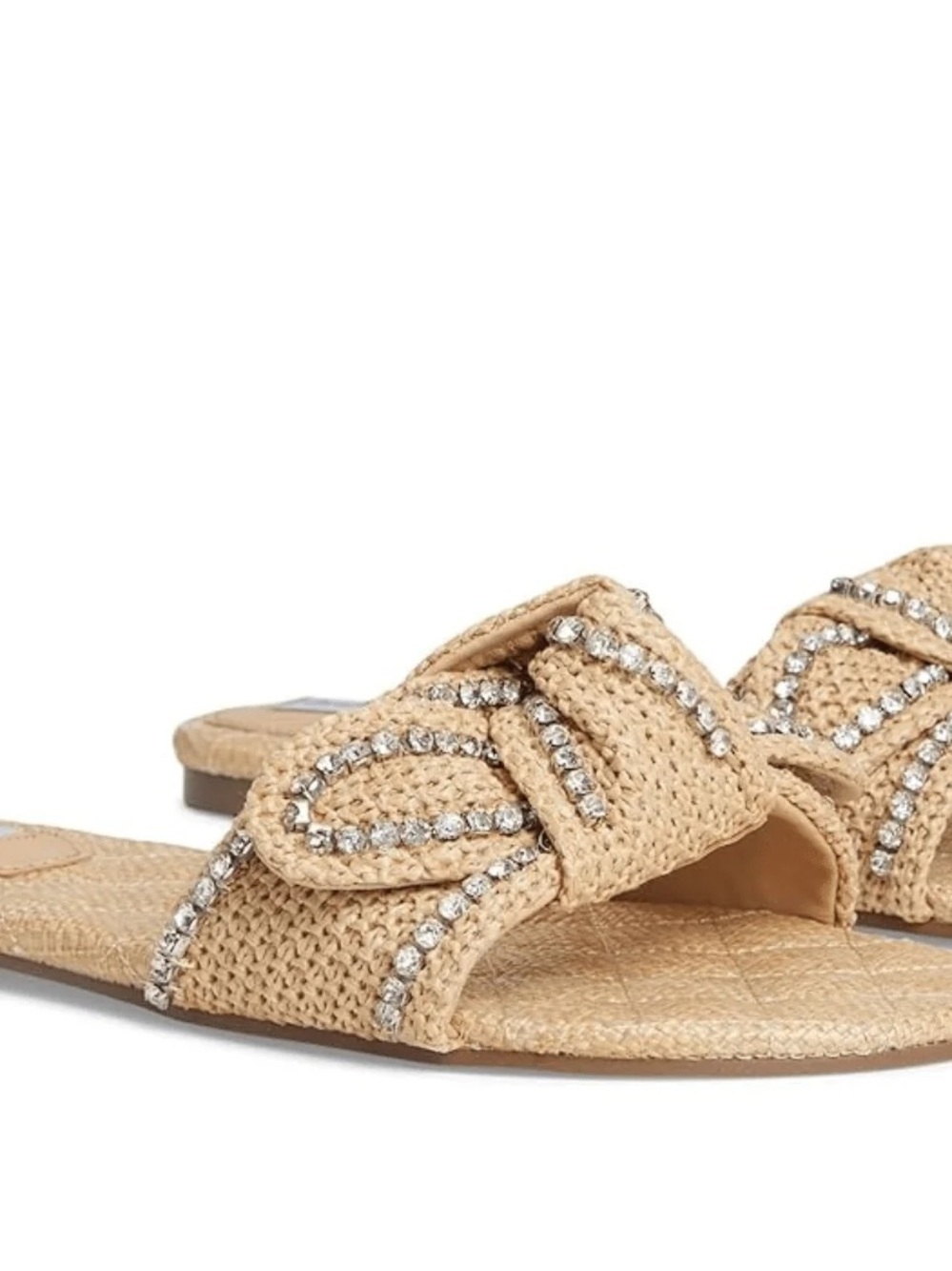 Steve Madden Natural Raffia Slide Sandals with Crystal Bow - Picture 5 of 10